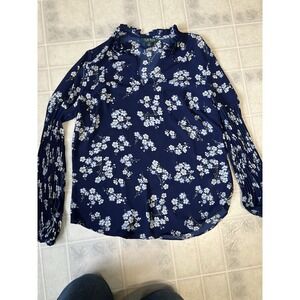 Lauren Ralph Lauren pet med Blue Floral Georgette Ruffle neck Blouse Pleated Slv
